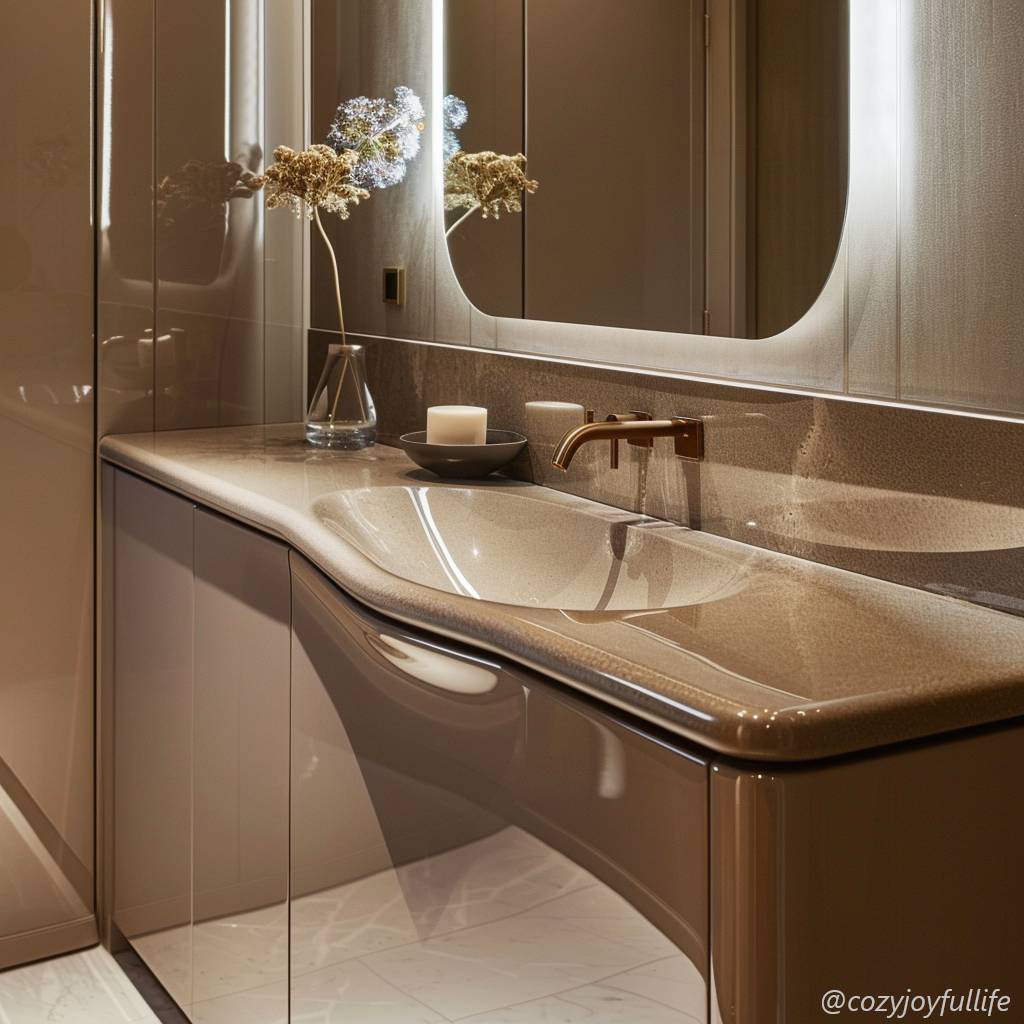 Shiny bathroom vanity in grey